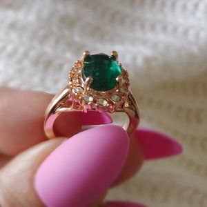 Emerald and Crystal Gold Plated Ring
